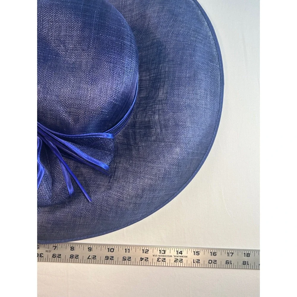 Giovannio by Emma B Hat Womens M Navy Blue Wide Brim Bow Fascinator